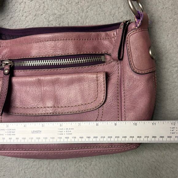 Fossil Shoulder Bag Purse Vintage Y2K Style Purple Leather Silver Hardware 11x8 - Picture 4 of 9